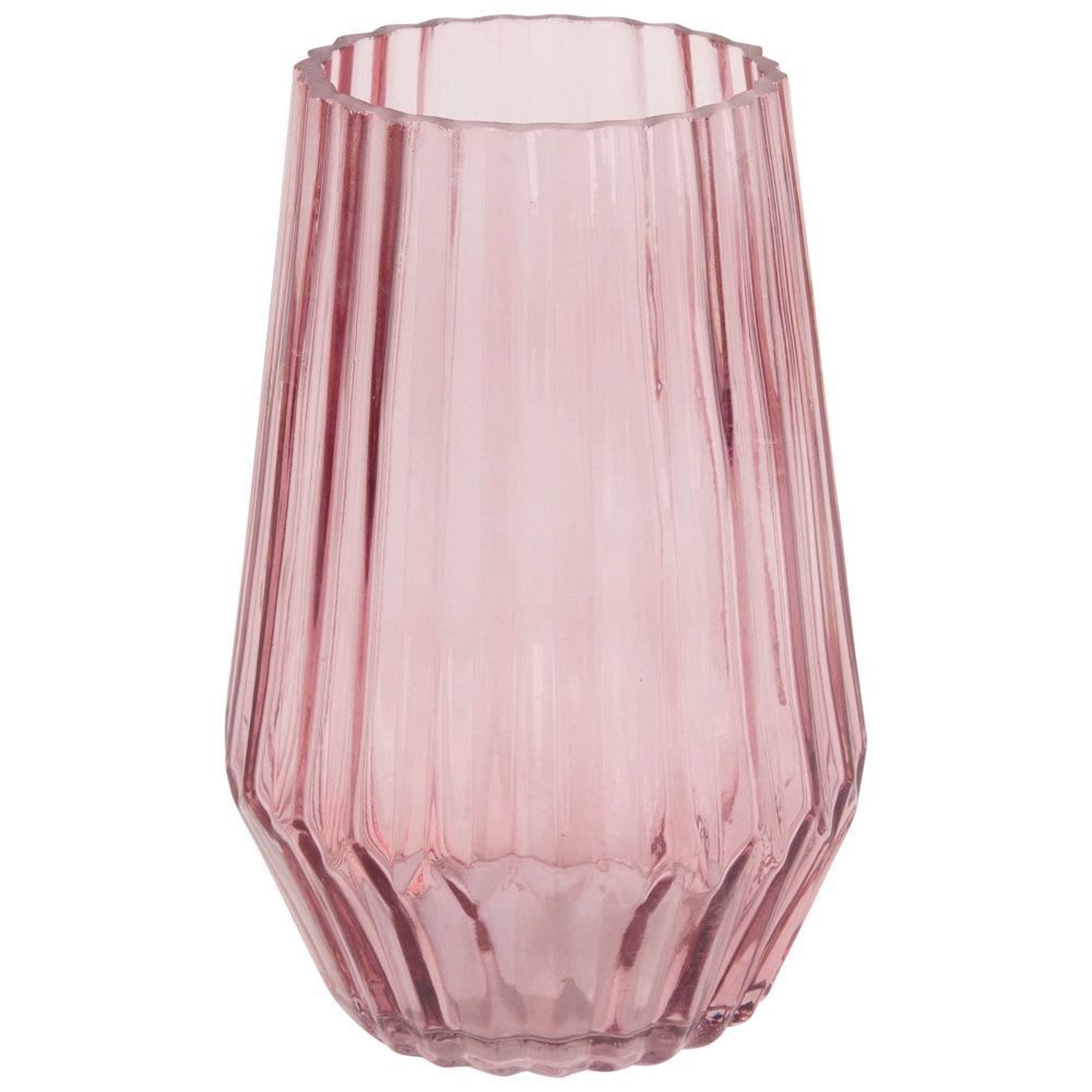 Vase en verre strié teinté rose H17 Maisons du Monde