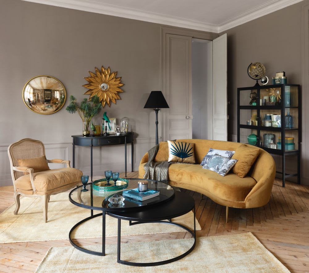 Vintage 3/4-Seater Yellow Velvet Sofa Glover | Maisons du ...