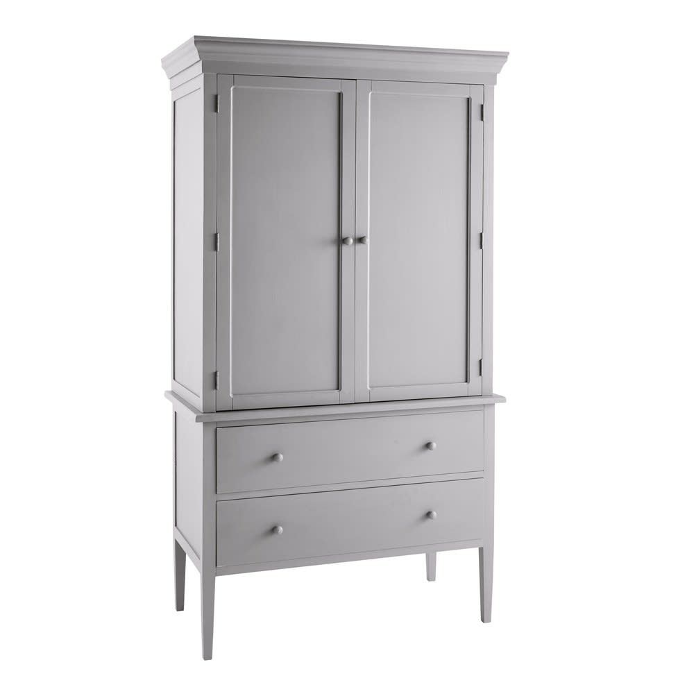 Vorratsschrank mit 2 Türen und 2 Schubladen aus grauem Birkenholz