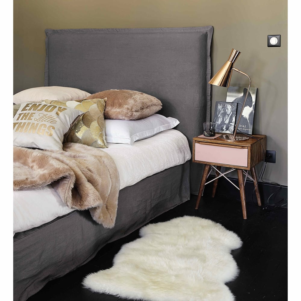 Washed linen 140 headboard cover, charcoal grey Morphée Morphée