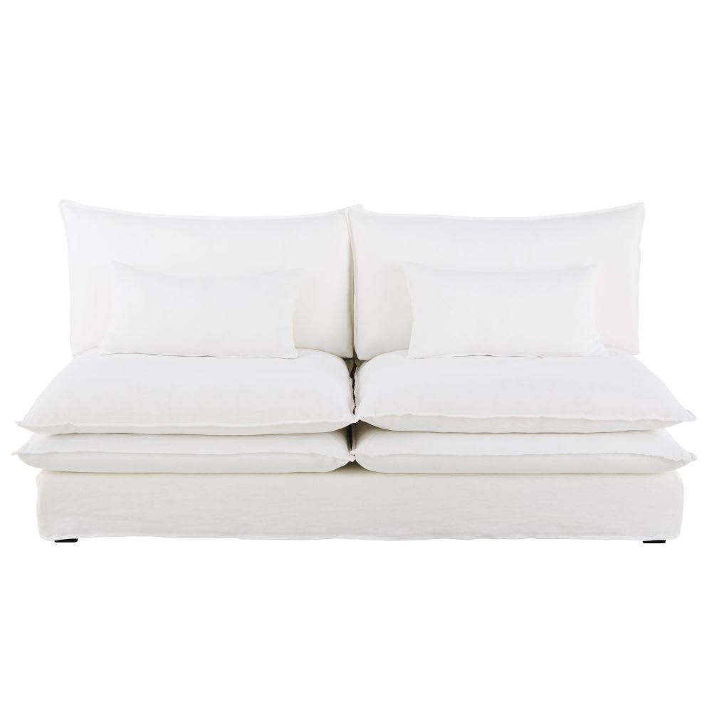White 2 Seater Armless Linen Sofa 1000 4 40 187820 1 