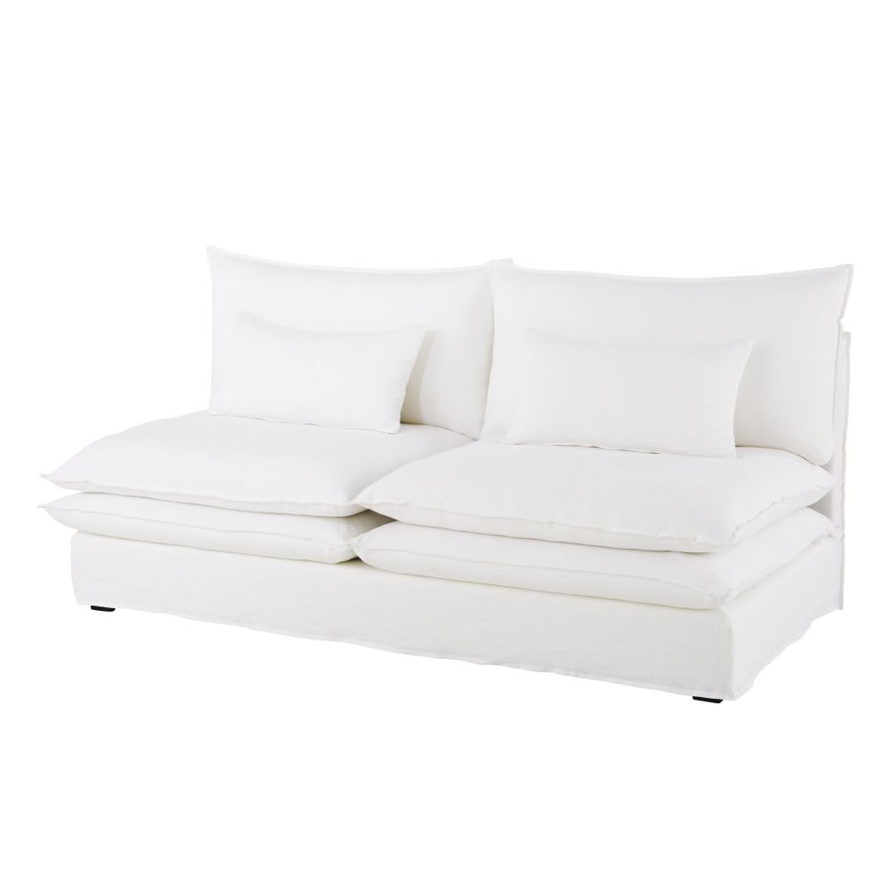 White 2 Seater Armless Linen Sofa 1000 4 40 187820 2 