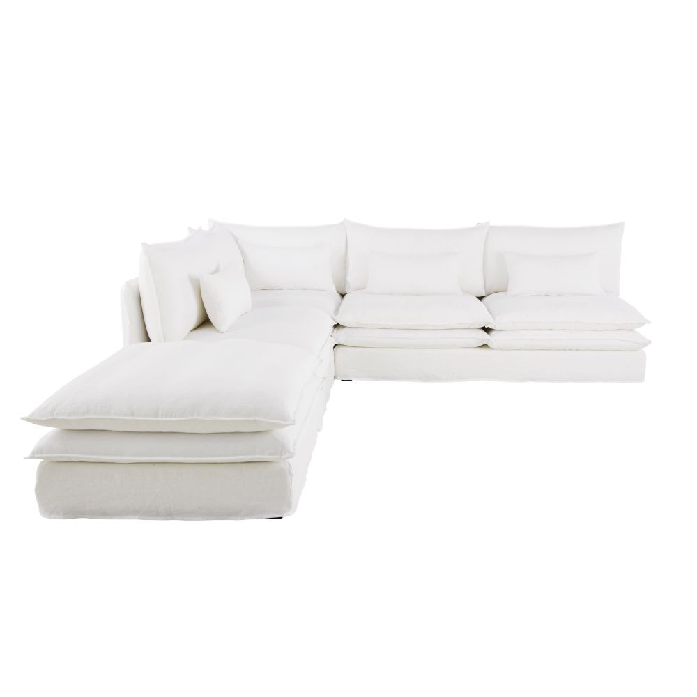 White 2 Seater Armless Linen Sofa Pompei Maisons Du Monde   White 2 Seater Armless Linen Sofa 1000 4 40 187820 3 