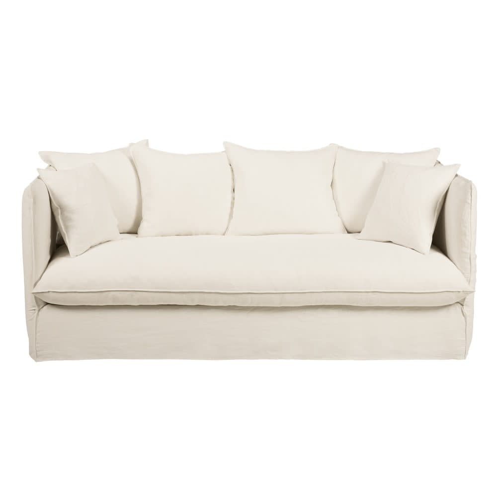 White 3 4 Seater Washed Linen Sofa Bed