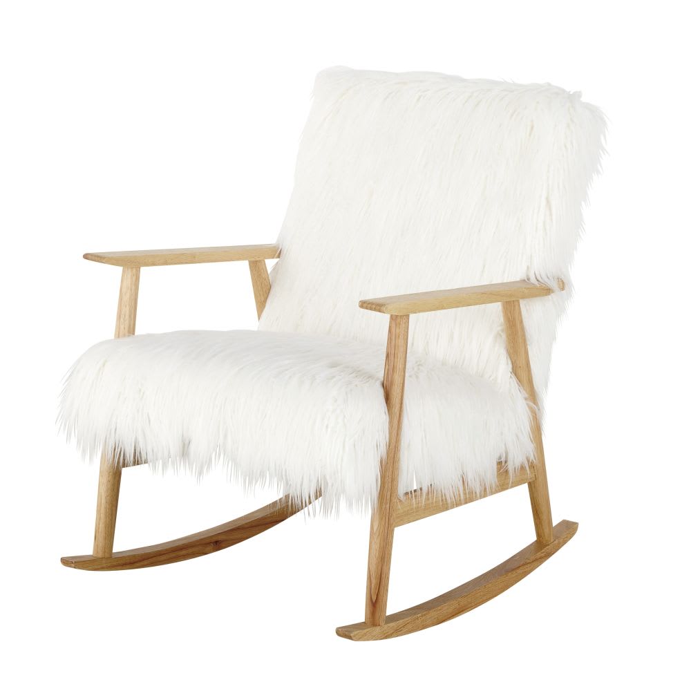 White Faux Fur Vintage Rocking Chair Hermann Maisons du