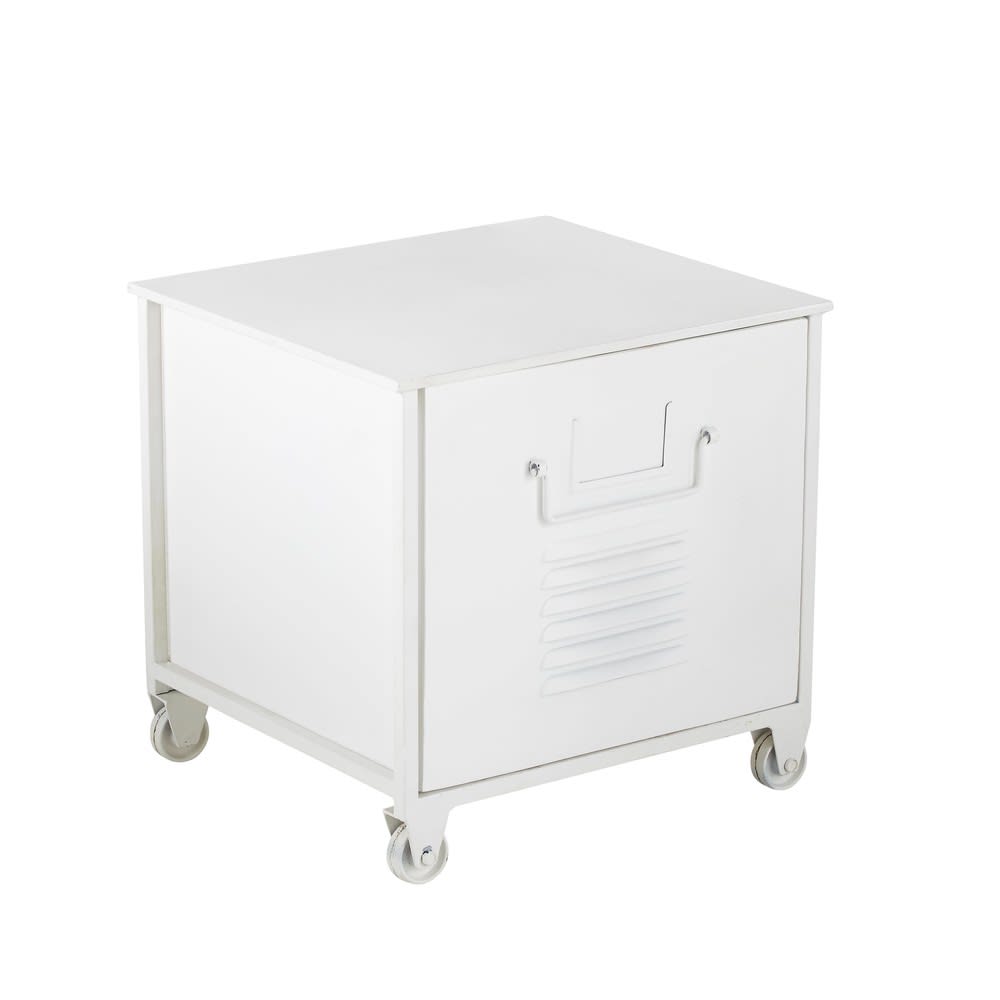 White Metal End Table on Wheels Jimmy Maisons du Monde