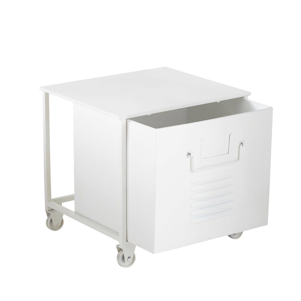 White Metal End Table on Wheels Jimmy Maisons du Monde