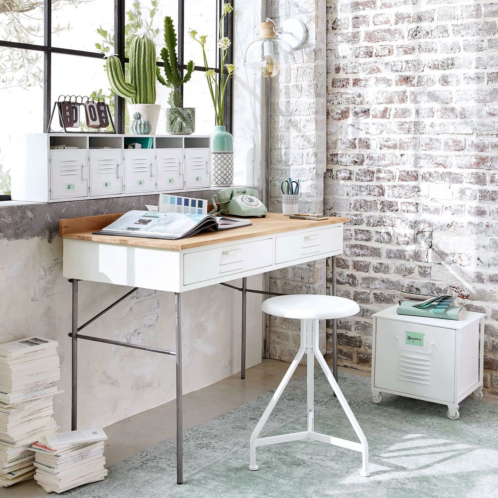 White Metal End Table on Wheels Jimmy Maisons du Monde