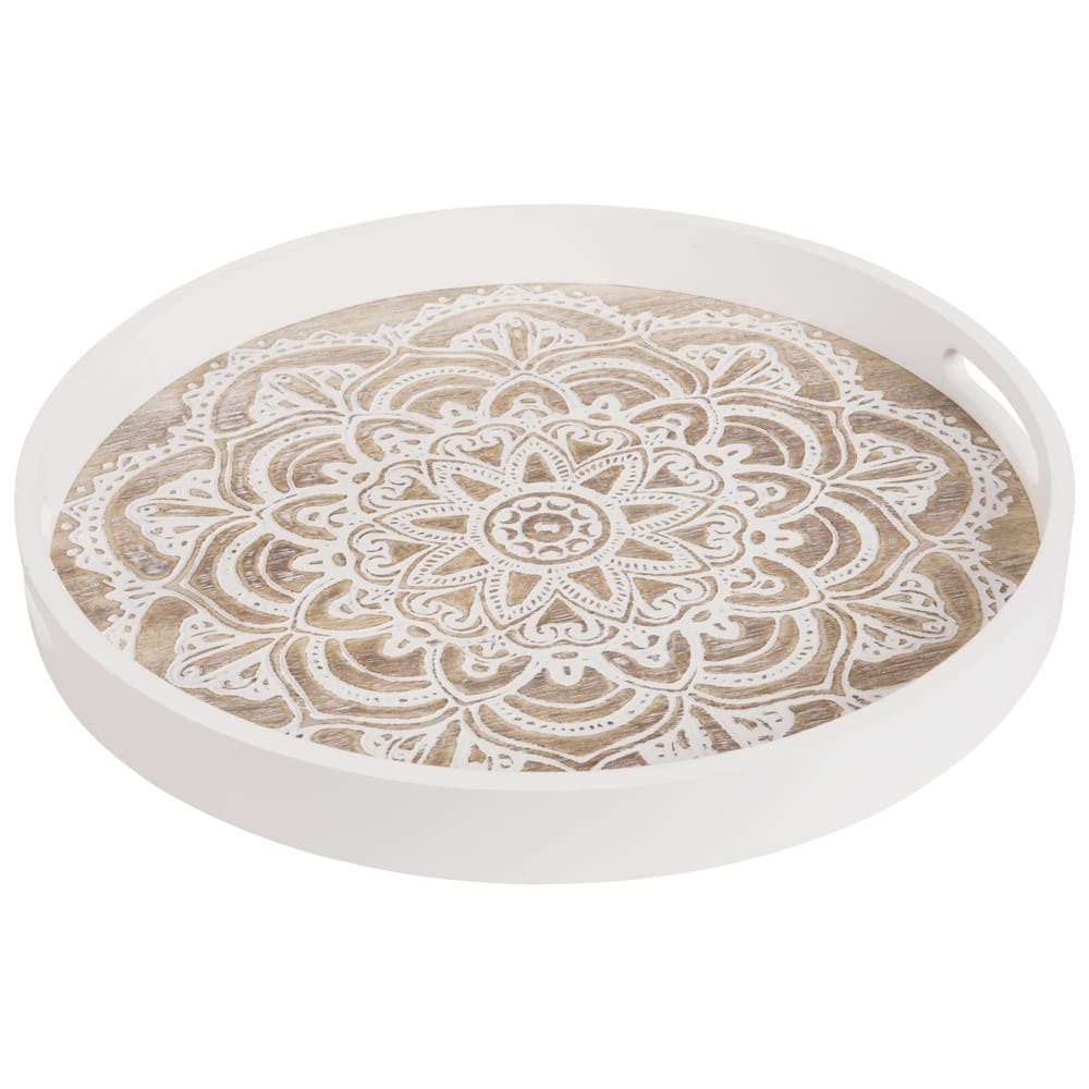 White Round Tray with Handles Mandala Maisons du Monde