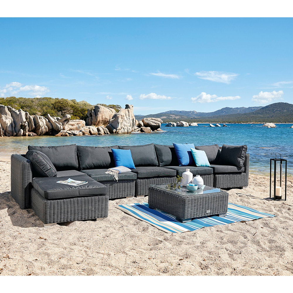 Wicker garden sofa corner unit in ash black Porto Vecchio ...