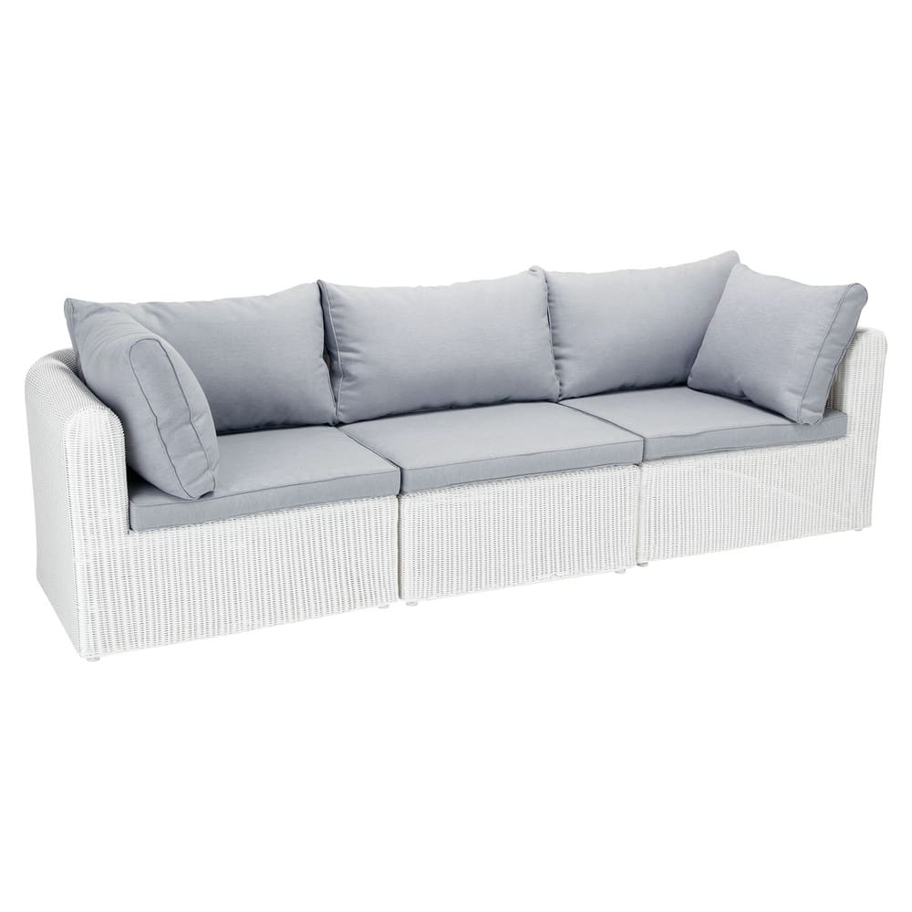 Wicker garden sofa corner unit in white Mykonos Maisons du Monde