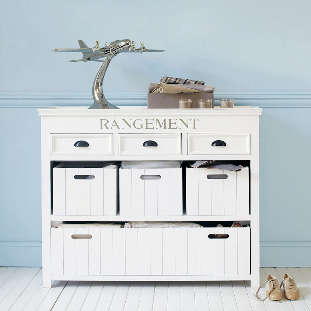 Wooden drawer chest and crates in white W 124cm Newport Maisons du Monde