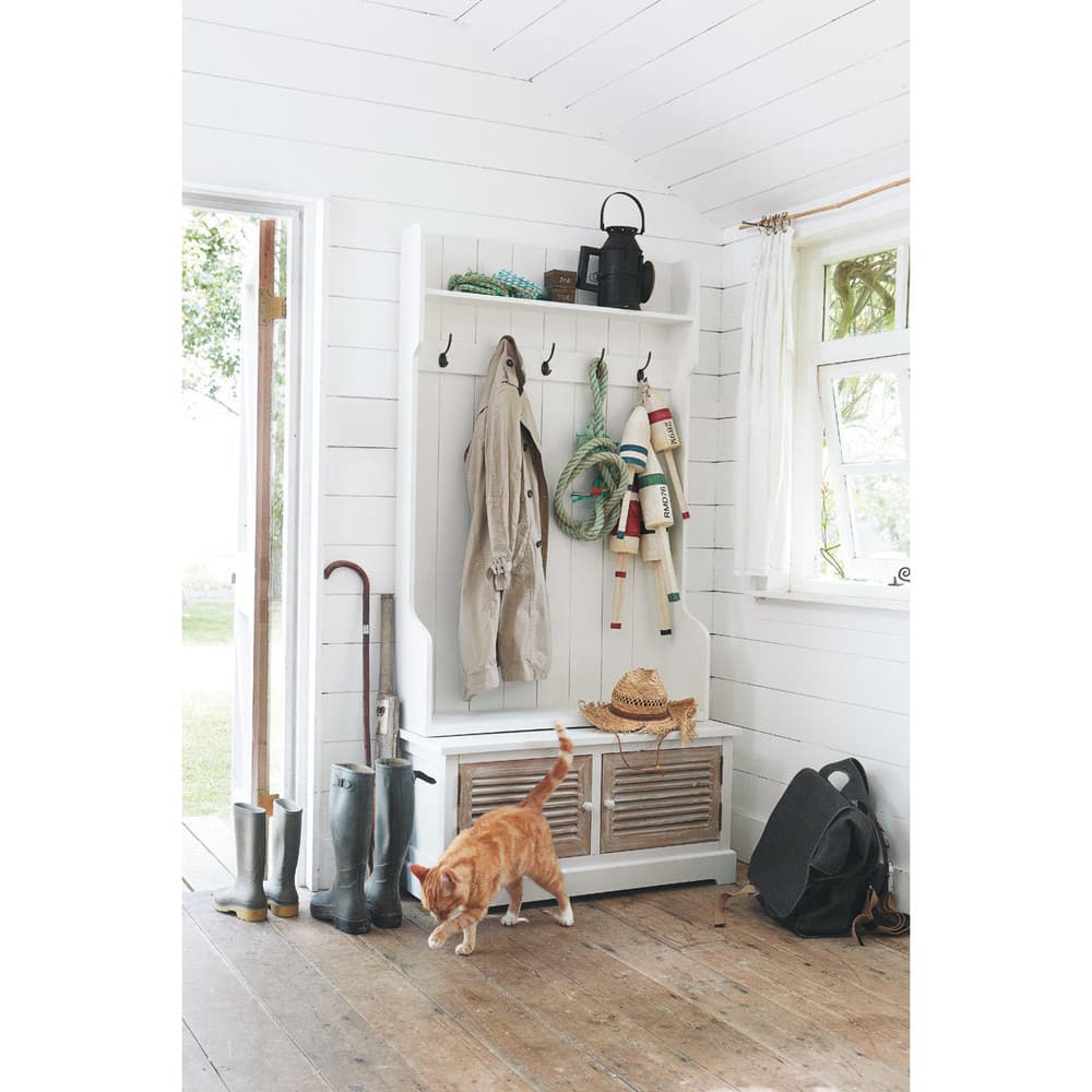 Wooden hallway unit with 5 hooks, white, W 96 cm null Maisons du Monde