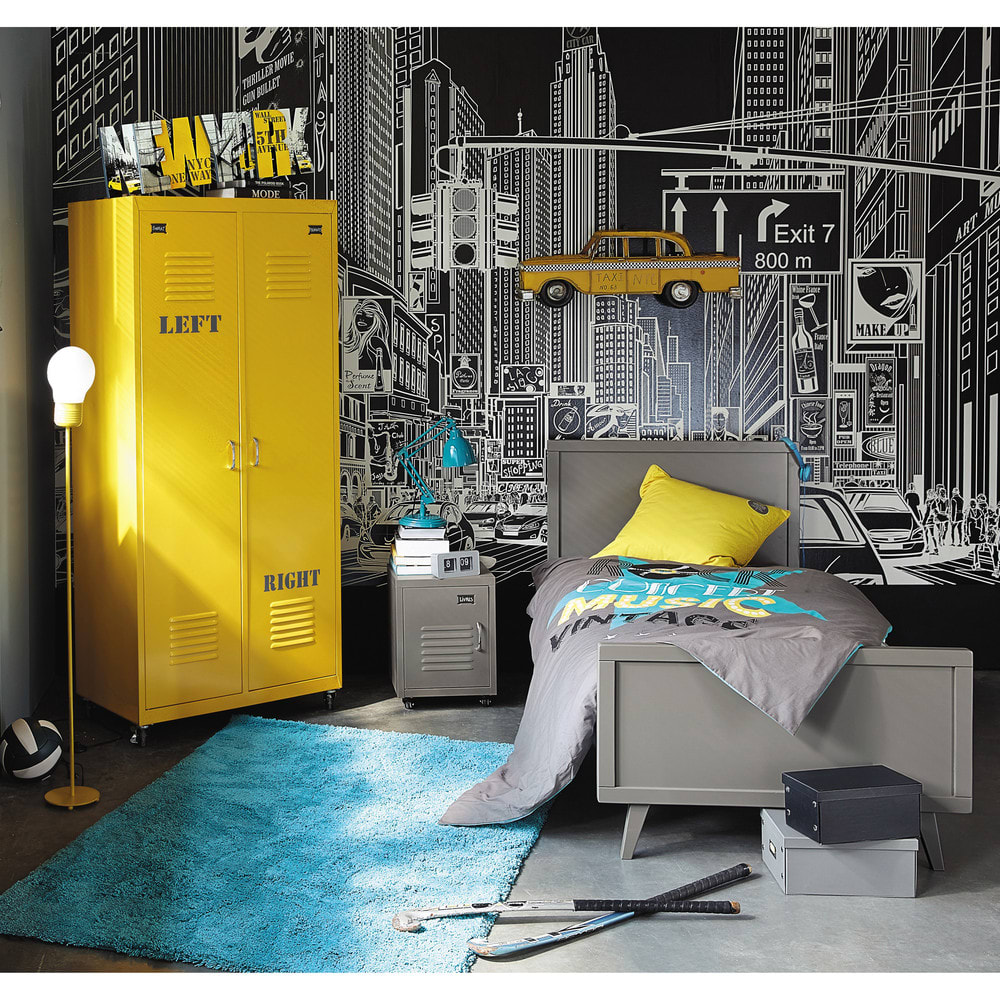 Yellow metal wardrobe on wheels W 85cm Loft Maisons du Monde