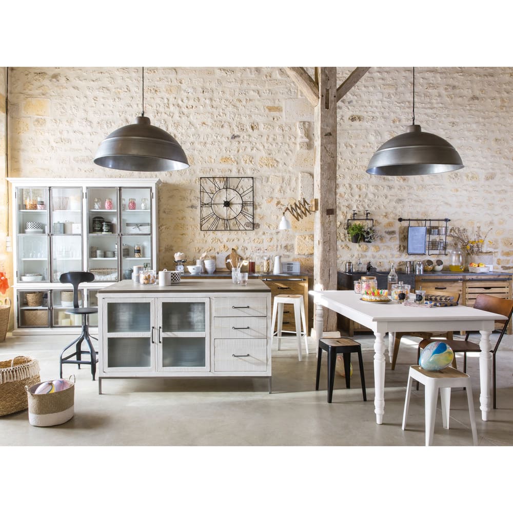 Zentrale Kochinsel mit 2 Türen und 3 Schubladen, Reycling-Kiefernholz