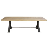 RUPERT - 10-person dining table in solid mango wood and charcoal grey metal L240cm