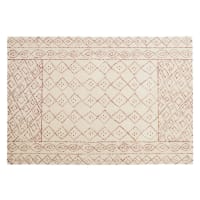 CLARITA - 140x200cm beige and pink wool rug with hand-knotted and tufted graphic design