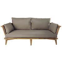 2/3-seater garden bench in solid acacia with taupe cushions 2/3-seater garden bench in solid acacia with taupe cushions