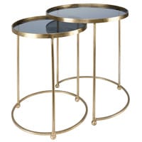 2 Beistelltische aus goldfarbenem Metall und Glas ISABEAU 2 Beistelltische aus goldfarbenem Metall und Glas ISABEAU