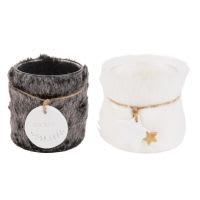 2 Kerzenhalter aus Glas und Kunstfell 2 Kerzenhalter aus Glas und Kunstfell