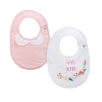 CAPUCINE - 2 Printed White and Pink Cotton Bibs