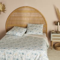 ALDORINE - 240x260cm printed peacock blue and pink organic cotton bedding set