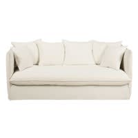 3/4-Sitzer-Sofa aus weißem gewaschenem Leinen 3/4-Sitzer-Sofa aus weißem gewaschenem Leinen