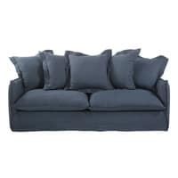 3-4-Sitzer-Sofa, Bezug aus gewaschenem Leinen, tintenblau 3-4-Sitzer-Sofa, Bezug aus gewaschenem Leinen, tintenblau