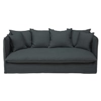LOUVAIN - 3/4-Sitzer-Sofa mit Bezug aus anthrazitfarbenem gewaschenem Leinen