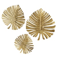 GUYANA - 3 decorações de parede folhas de metal dourado 70x76