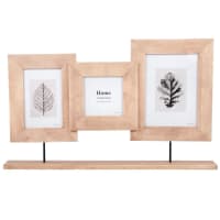 3-photo frame in rubberwood and brown metal