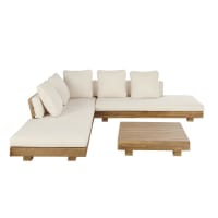 PORTO RICO - 4/6-Sitzer-Gartenmöbel aus massivem Akazienholz und ecrufarbenes Segeltuch