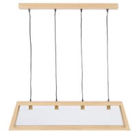 4-strahlige Hängelampe im Industriestil aus Eichenholz und Glas 4-strahlige Hängelampe im Industriestil aus Eichenholz und Glas