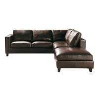 KENNEDY - 5-Seater Split Leather Corner Sofa Bed in Brown