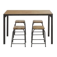 CHUCK - 6-person dining table and stools (x4) in solid fir and metal L120cm