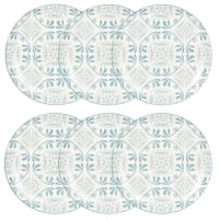 SIFNOS - Lotto di 6 - 6 piatti piani in gres bianco con motivi blu e grigi