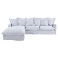 6-Sitzer-Ecksofa, Ecke links, Bezug aus gewaschenem Leinen, wolkengrau 6-Sitzer-Ecksofa, Ecke links, Bezug aus gewaschenem Leinen, wolkengrau