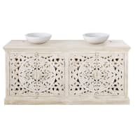 KERALA - Aged Effect White Carved Solid Mango Wood Double Vanity Unit