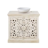 KERALA - Aged Effect White Carved Solid Mango Wood Vanity Unit