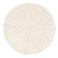 Alfombra redonda afelpada a mano de lana y algodón en blanco, D. 180