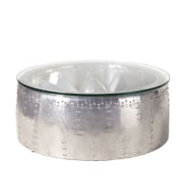 Aluminium and glass round industrial coffee table from Maison du Monde
