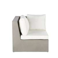 DOLMEN - Angolo di divano da giardino in cemento e cuscini bianchi