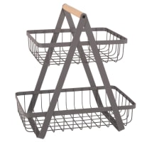 Anthracite Grey Metal and Beech Double Basket