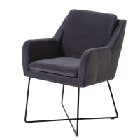 JASPER - Antracietgrijze fluwelen fauteuil met zwart metaal