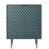 BARRACUDA - Aparador com 2 portas azul-turquesa com motivos gráficos dourados