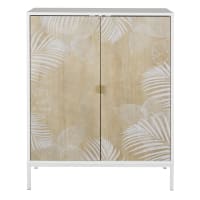 CARACAS - Armario bicolor con 2 puertas batientes y estampado vegetal blanco