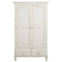 Armoire 2 portes 2 tiroirs en manguier blanc patiné Armoire 2 portes 2 tiroirs en manguier blanc patiné