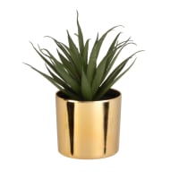 LUNDY - Artificial succulent plant with gold pot 8x18cm