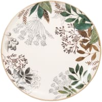 CASSANDRE - Lot de 6 - Assiette plate en faïence motif végétal blanc, vert et rouge