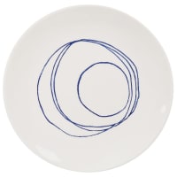 ALMANARRE - Lot de 6 - Assiette plate en grès blanc motifs traits bleu marine